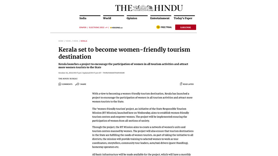 Kerala set to become women-friendly tourism destination